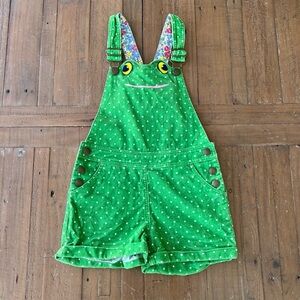 Mini Boden critter corduory frog embroidered short overalls